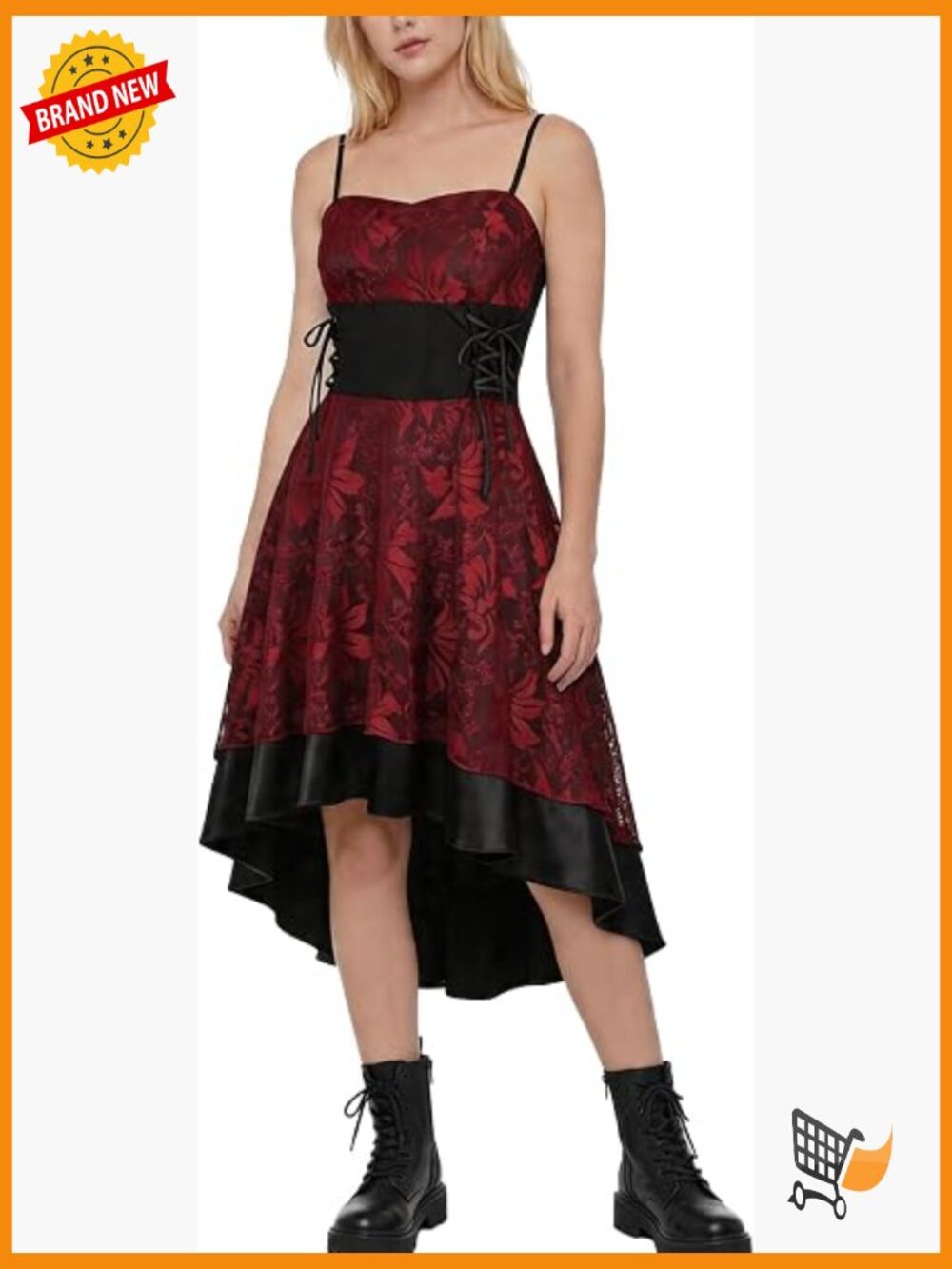 Steampunk Gothic High Low Lace Corset Dress Vintage Floral Spaghetti Strap